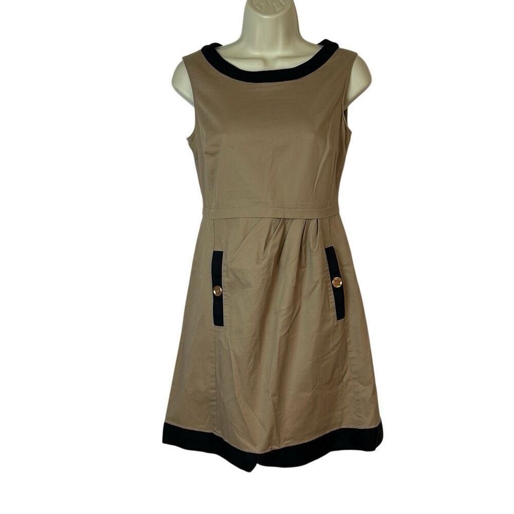 Moschino Cheap and Chic Sleeveless Tan and Black Shift Dress Size 4